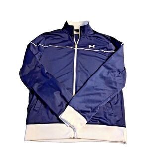 Under Armour Men’s Blue LG White Full-Zip Track Jacket Activewear